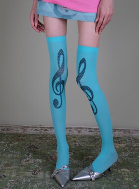 音符长筒袜过膝袜子女