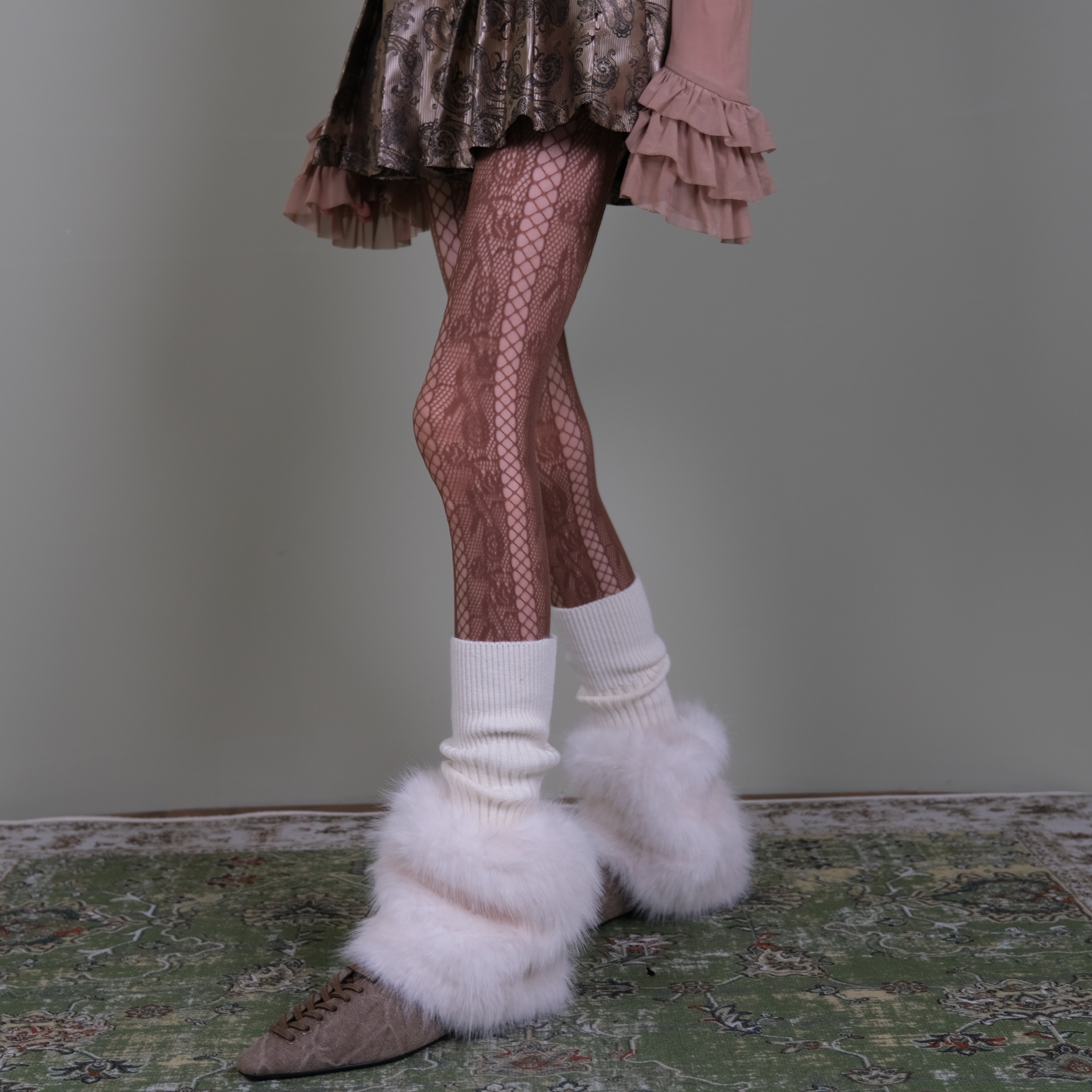 多层次穿搭搭毛绒针织堆堆袜套