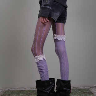 袜搭配淡紫小腿袜 秋冬灰紫叠穿木质调灰紫裤 西岭 艺术生穿搭