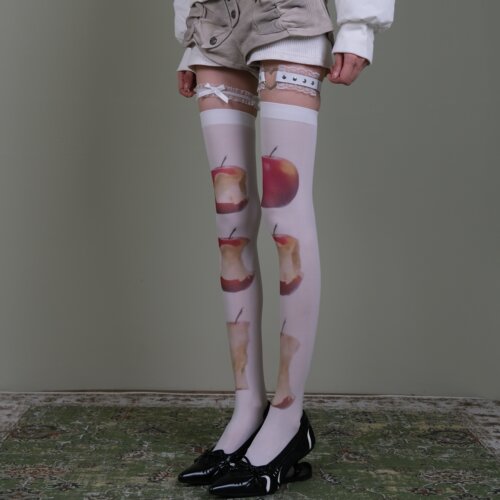 白色苹果印花丝袜女万圣节