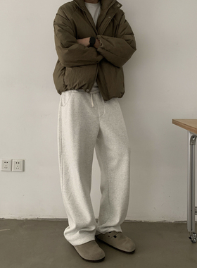 INKNOTS美式简约秋冬加绒弯刀卫裤男女复古宽松休闲直筒运动裤潮