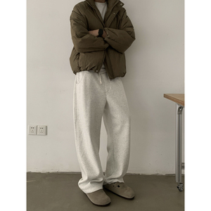 INKNOTS美式简约秋冬加绒弯刀卫裤男女复古宽松休闲直筒运动裤潮