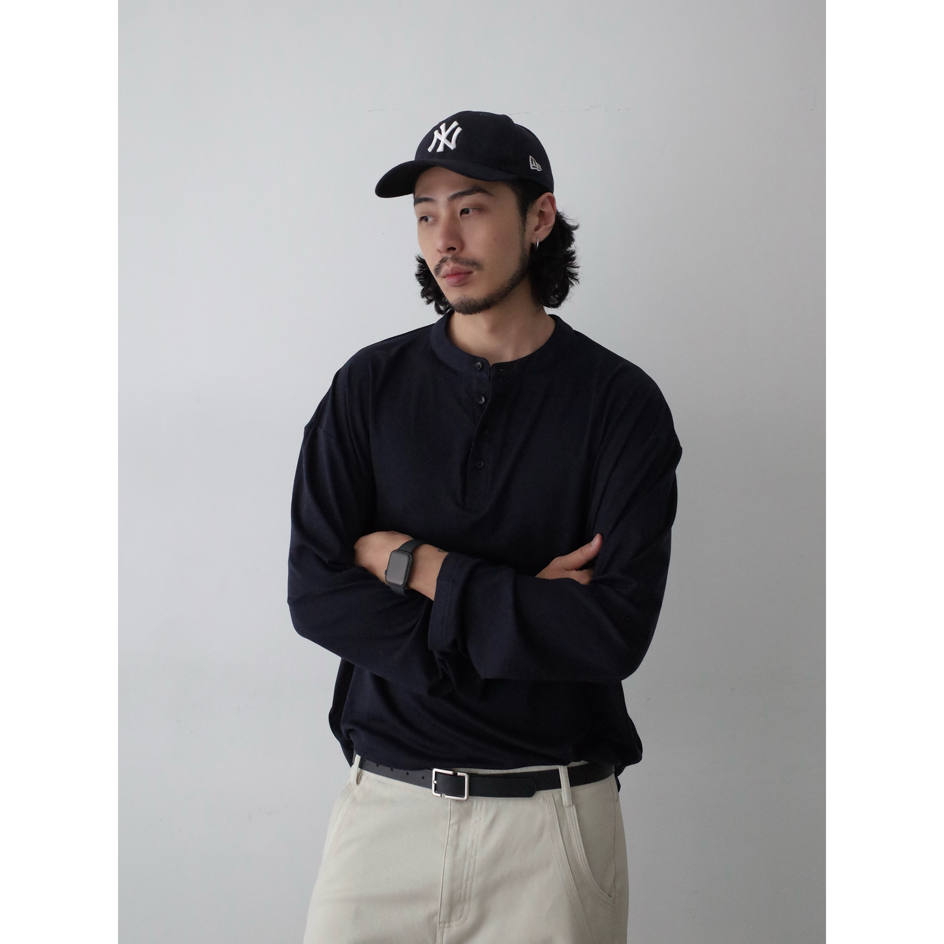 INKNOTS丝光羊毛混纺亨利领T恤