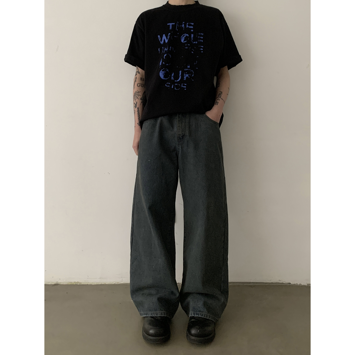 INKNOTS水洗蜡染直筒牛仔裤