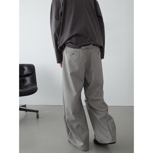 休闲裤 子阔腿弯刀西裤 复古老钱风慵懒巴黎扣竖条纹裤 INKNOTS美式