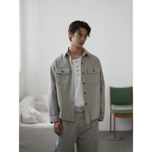 衬衫 长袖 宽松上衣 复古巴恩风水洗牛仔外套男口袋工装 INKNOTS美式