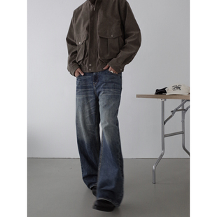 潮 男女baggy水洗做旧vintage长裤 INKNOTS美式 复古宽松直筒牛仔裤