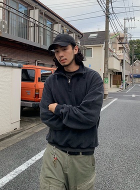 INKNOTS美式复古水洗破坏clean fit短宽半拉链立领卫衣男潮牌外套