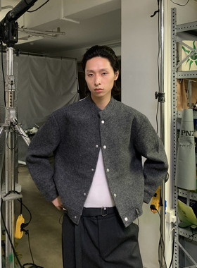 INKNOTS复古老钱风纯羊毛立领夹克外套男女灰色百搭cleanfit上衣