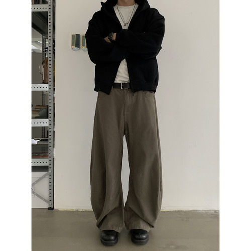 INKNOTS宽松水洗弯刀长裤
