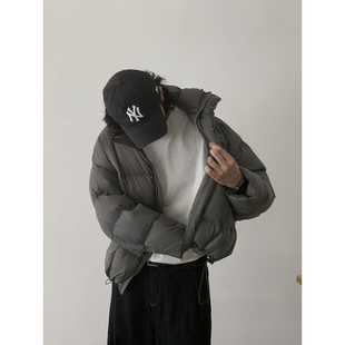INKNOTS美式复古90白鸭绒宽松黑色羽绒服男女潮牌加厚立领外套