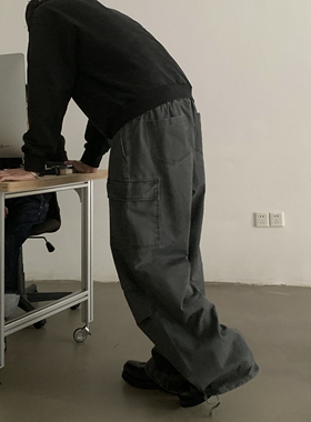 INKNOTS美式复古水洗做旧宽松直筒廓形工装裤男女潮牌阔腿休闲裤