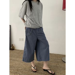 潮 男女休闲baggy短裤 INKNOTS美式 复古做旧水洗宽松法工七分牛仔裤