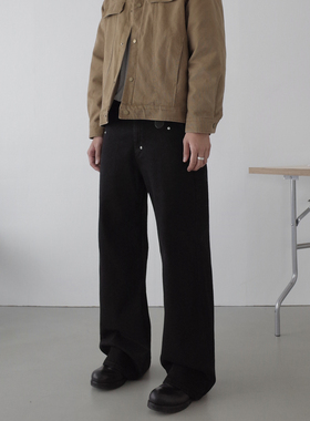 INKNOTS美式复古通勤黑色牛仔裤男女cheanfit巴黎扣宽松直筒长裤