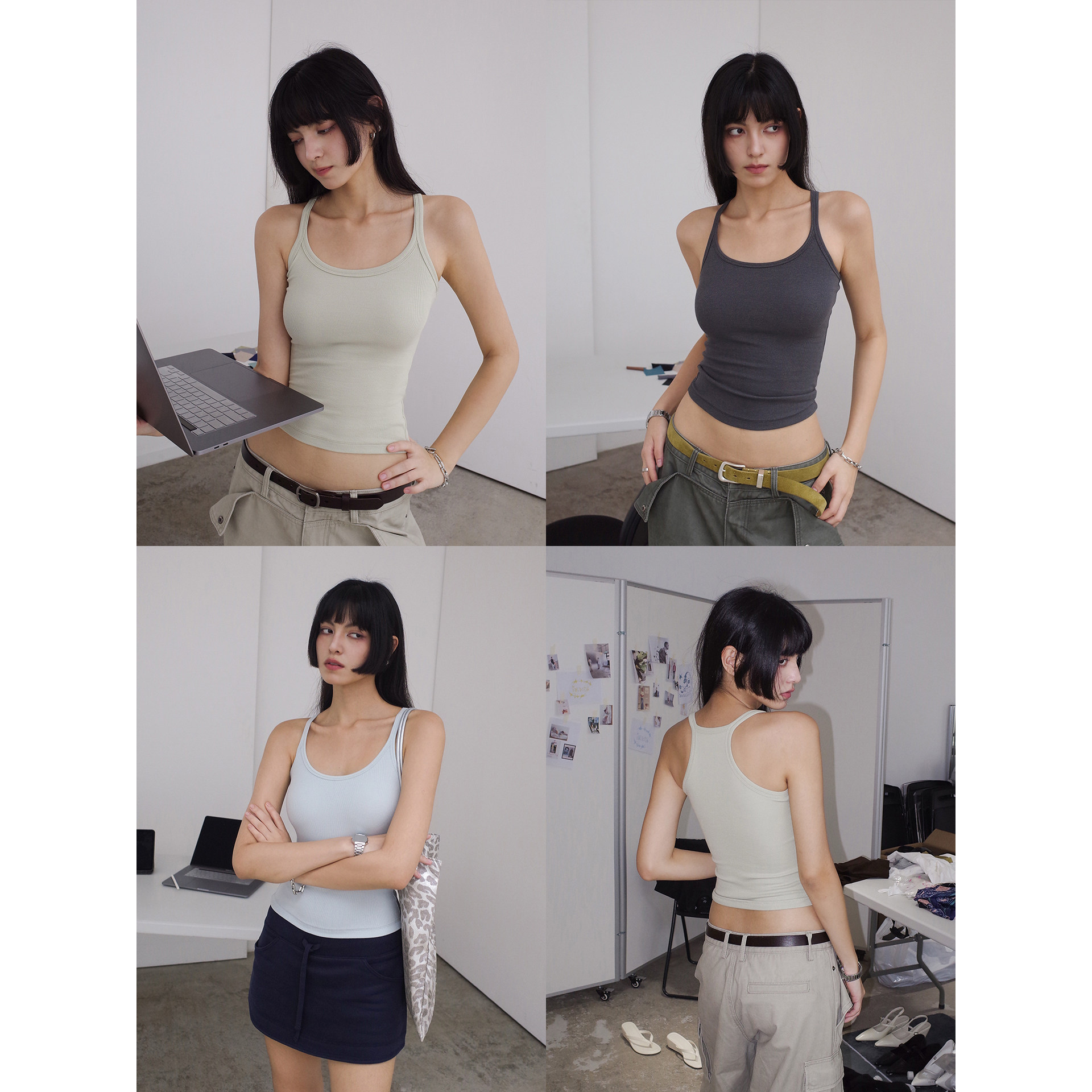 INKNOTS美式夏季细带吊带背心女内搭高弹修身套头纯色辣妹上衣