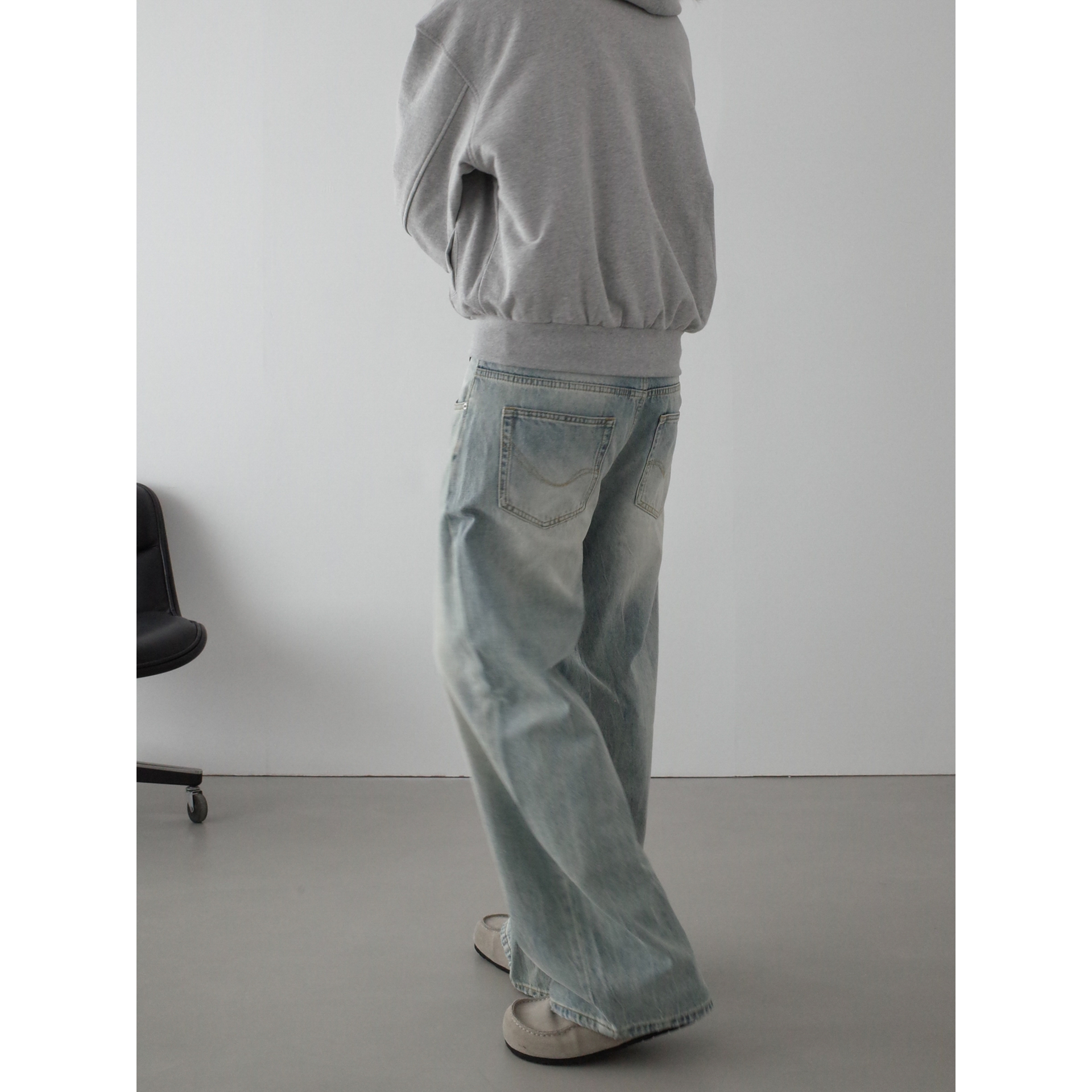 INKNOTS水洗做旧弯刀牛仔裤直筒