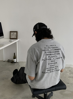 INKNOTS新款宽松320G重磅纯棉字母印花短袖T恤男女休闲圆领五分袖