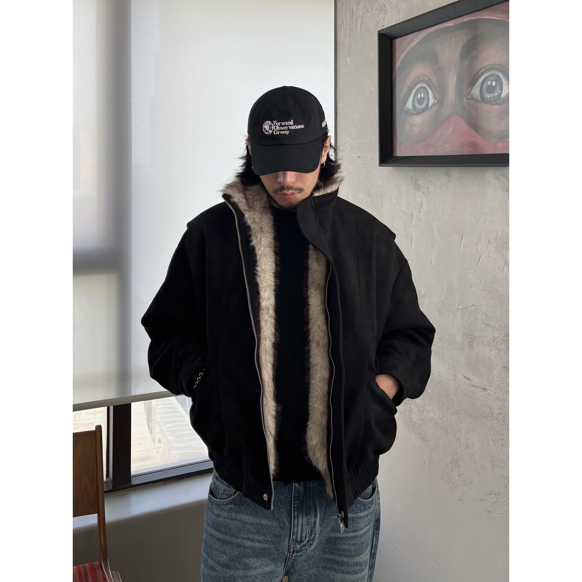 INKNOTS美式复古重磅麂皮毛绒座山雕棉服外套男女立领短宽夹克潮,男装,棉衣,淘宝优惠券,粉丝福利购,淘宝优惠卷