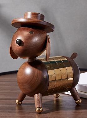 小狗日历摆件创意胡桃木质礼物