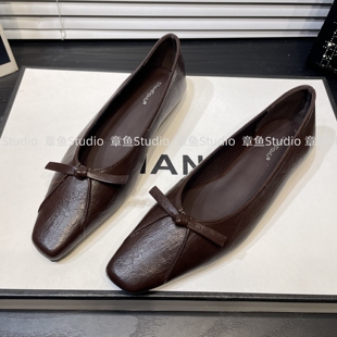 舒适方头蝴蝶结通勤鞋 2025春秋新款 浅口女鞋 软底平底复古百搭单鞋