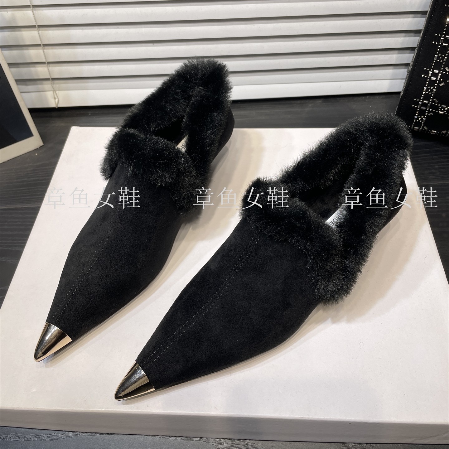 法式复古加绒小众坡跟毛毛鞋棉鞋女鞋秋冬季保暖绒面深口尖头单鞋,女鞋,深口单鞋,淘宝优惠券,粉丝福利购,淘宝优惠卷