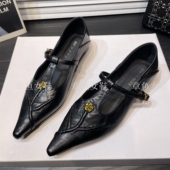 低跟气质踩跟两穿尖头单鞋 2026春季 复古山茶花T字扣带玛丽珍女鞋