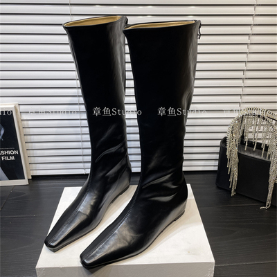 尖头内增高坡跟长筒骑士靴