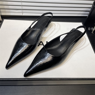 简约高级尖头气质单鞋 法式 2025春夏新款 女鞋 复古猫跟包头后空凉鞋