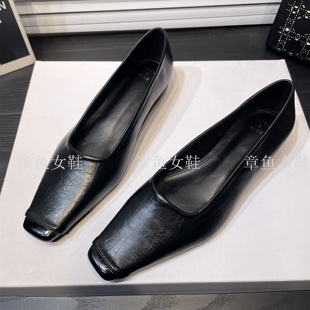 宝藏单品~简约浅口内增高方头单鞋女复古百搭一脚蹬软皮平底鞋