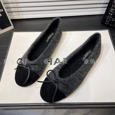 法式小香风软底加绒平底单鞋