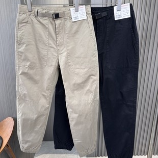 水洗沙卡棉 裤 男女情侣款 工装 宽松腰带束脚九分休闲裤 外贸日单