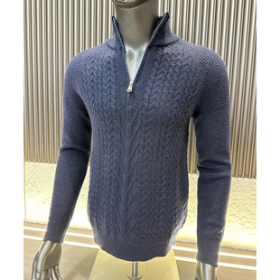 潮 纯色休闲开领拉链立领提花针织衫 CF&CLO轻奢立体提花 秋冬男士