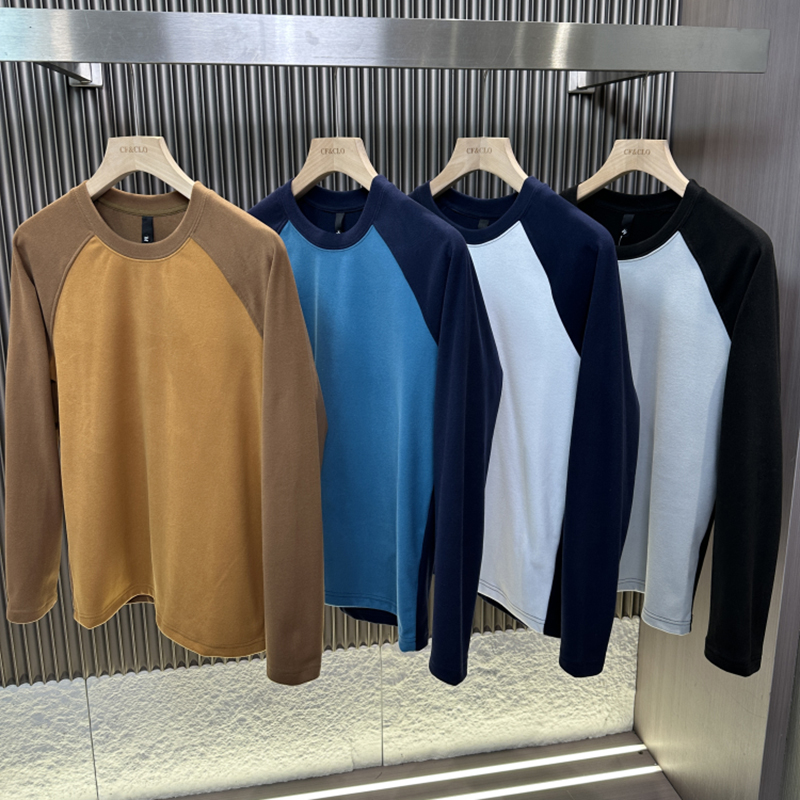 撞色拼接自发热德绒打底衫体恤