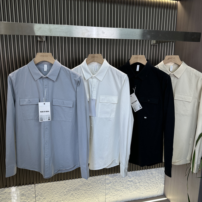 全棉休闲翻领长袖衬衫潮
