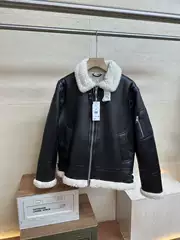 French Style ~ Thickened Leather and Fur Integrated ~ High-End Couple's Biker-Style Lapel Fleece-Lined Lamb Fur Leather Jacket Flight Jacket