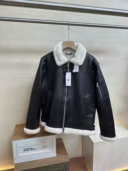 French Style ~ Thickened Leather and Fur Integrated ~ High-End Couple's Biker-Style Lapel Fleece-Lined Lamb Fur Leather Jacket Flight Jacket