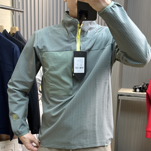 户外系列高端轻量化方格肌理秋季 男女情侣立领半拉链卫衣外套 新款