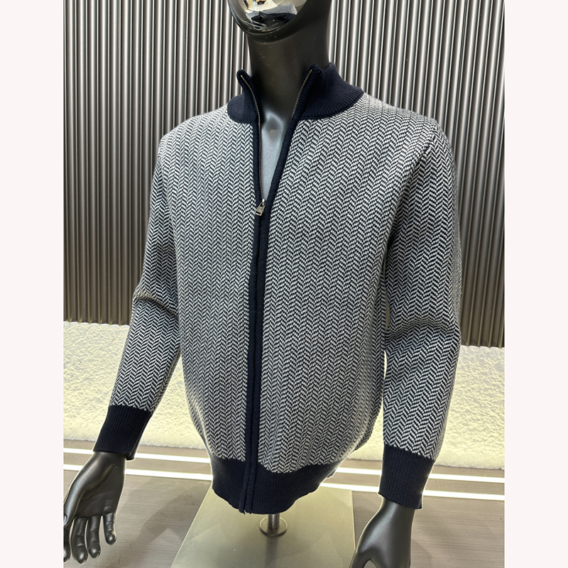 秋季男士针织立领开衫棉质毛衣