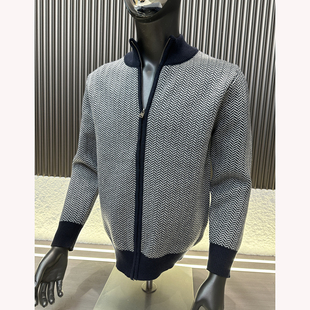 波浪W形提花 针织立领拉链开衫 全棉色织 男士 棉质毛衣 秋季 CF&CLO