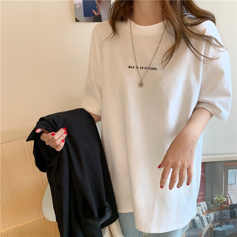Cotton short sleeve blouse for women's inner lap top Korean spring loose and thin T-shirt student half sleeve T-shirt