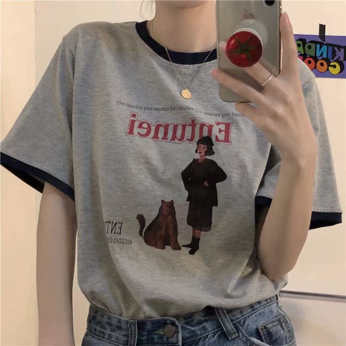 Short sleeve women's Korean fashion student Komatsu Hara suzerain design big size American versatile top summer