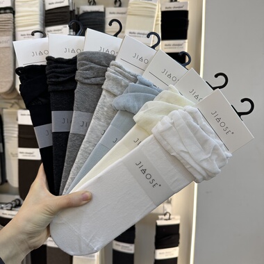 JIAOSE30422堆堆袜子女棉泡泡边中筒袜夏季薄款透气甜美花边