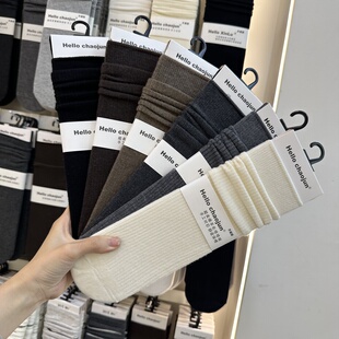 5双包邮chaojun7807袜子竖条超柔绵羊毛袜中长款堆堆袜冬羊绒袜女