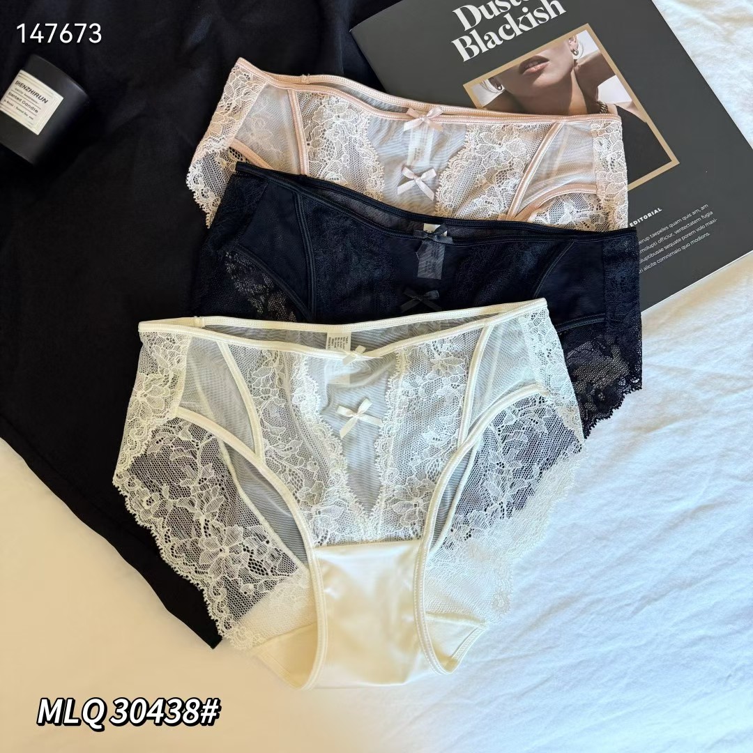 3条装魅丽翘盒装夏季丝滑内裤女性感蕾丝薄款少女三角短裤棉裆