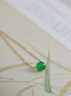 女14K包金天然绿玉髓原创手链