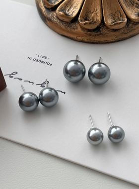 小鹿与鱼MEET韩版S925银银灰色施家珍珠耳钉小众设计高级冷淡风气