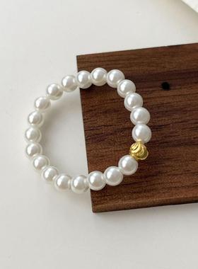 甜心奶泡 偷偷藏不住同款戒指轻奢mini人造珍珠车花圆珠弹力