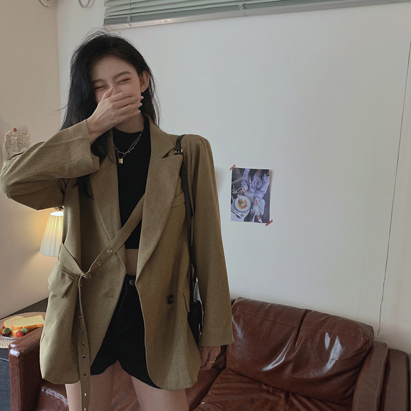 Shooting real price control street Blazer Jacket Women's Korean loose casual design British style jacket suit