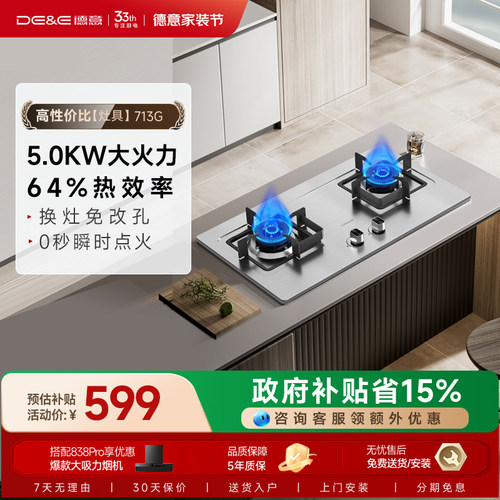 德意燃气灶不锈钢家用煤气灶天然气灶炉灶液化气灶台节能713G
