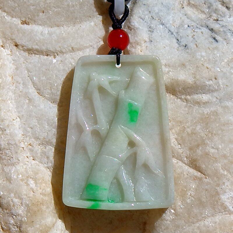 荣=华3192天然A货缅甸老坑正阳绿翡翠竹子节节高吉祥牌子吊坠挂件